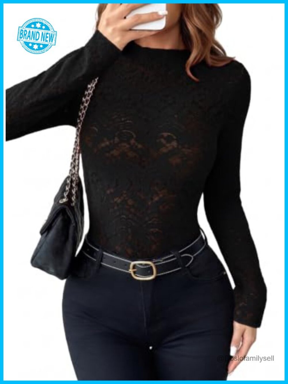 Lace Mesh Long Sleeve Mock Neck Sheer Blouse Women Floral Party Top